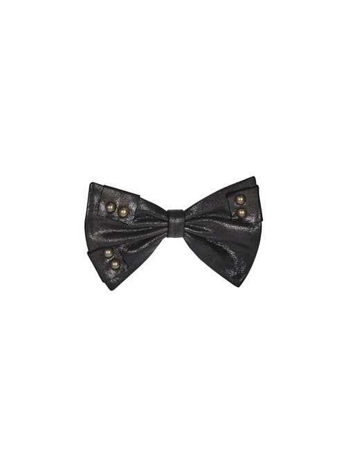 Leather Hasp Inkjet Imitation Metal Black Punk Vintage Bow Tie