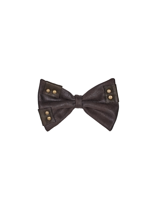 Leather Hasp Inkjet Imitation Metal Brown Punk Vintage Bow Tie