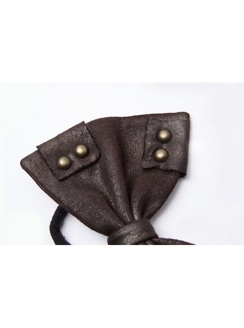 Leather Hasp Inkjet Imitation Metal Brown Punk Vintage Bow Tie