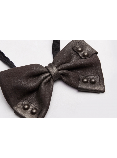 Leather Hasp Inkjet Imitation Metal Brown Punk Vintage Bow Tie