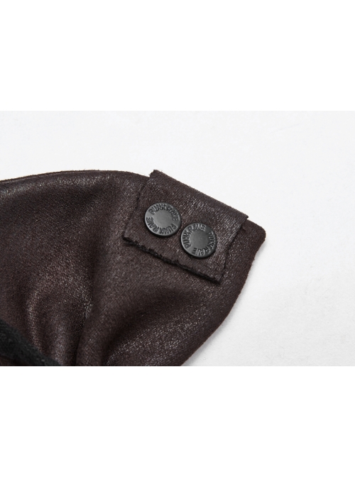 Leather Hasp Inkjet Imitation Metal Brown Punk Vintage Bow Tie