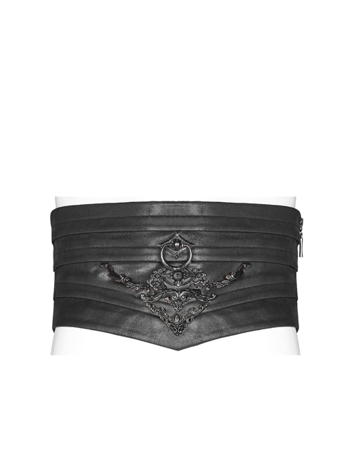 Front Metal Retro Decoration Side Zipper Back Waist Lace-Up Black Punk Chinese Style Waist Seal