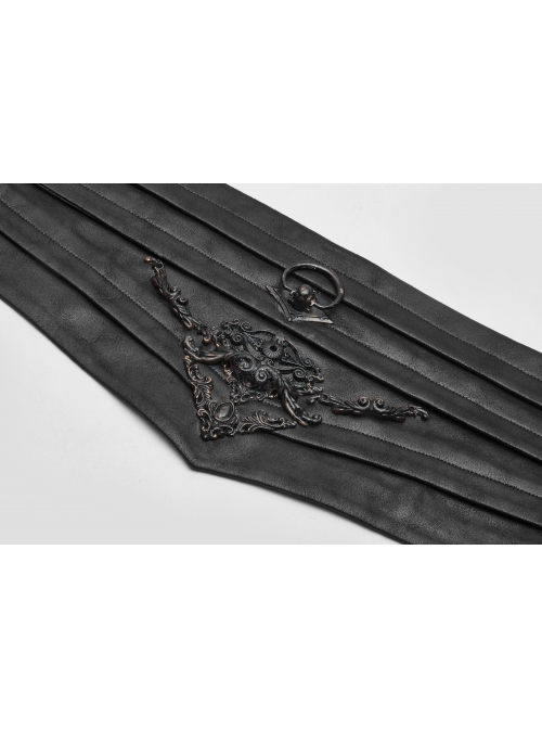 Front Metal Retro Decoration Side Zipper Back Waist Lace-Up Black Punk Chinese Style Waist Seal