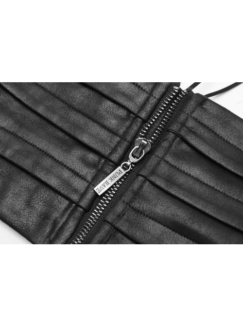 Front Metal Retro Decoration Side Zipper Back Waist Lace-Up Black Punk Chinese Style Waist Seal
