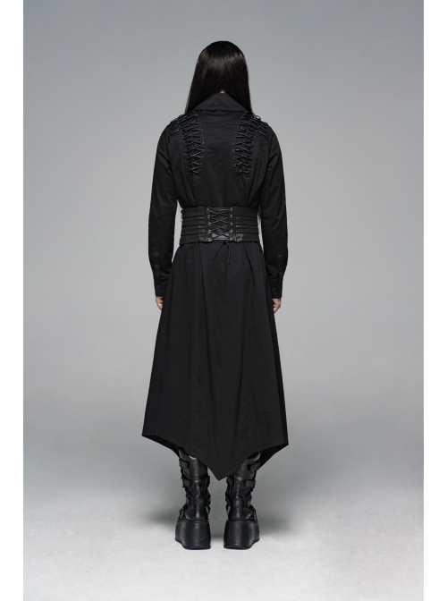 Front Metal Retro Decoration Side Zipper Back Waist Lace-Up Black Punk Chinese Style Waist Seal