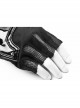 Black Knit Splice PU Leather Metal Hasp Rivet Splice Mesh Punk Gloves