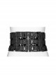 Front Metal Buckle Zipper Back Waist Lace-Up Black Punk Patent Leather Girdle