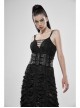 Front Metal Buckle Zipper Back Waist Lace-Up Black Punk Patent Leather Girdle