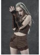 Metal Eyelets Lace-Up Embroidered Brown Punk Fingerless Vintage Gloves