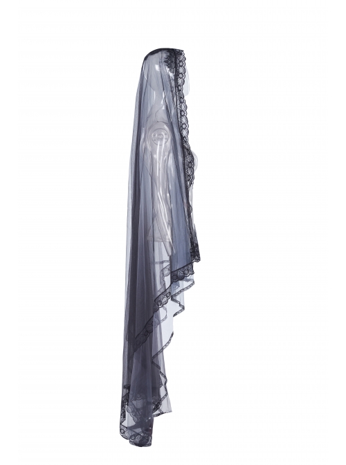 Black Lace Light Thin Gradient Mesh Frill Hem Gothic Veil