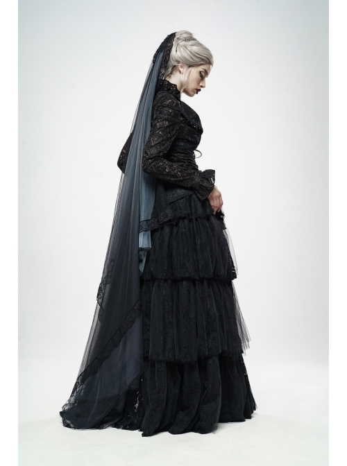 Black Lace Light Thin Gradient Mesh Frill Hem Gothic Veil