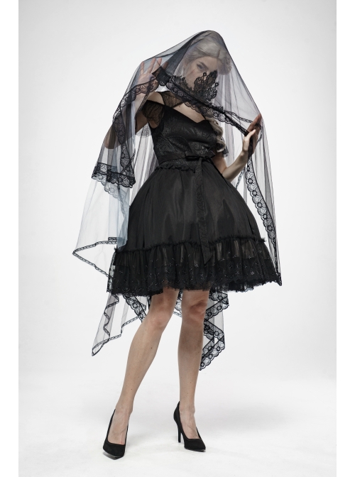 Black Lace Light Thin Gradient Mesh Frill Hem Gothic Veil