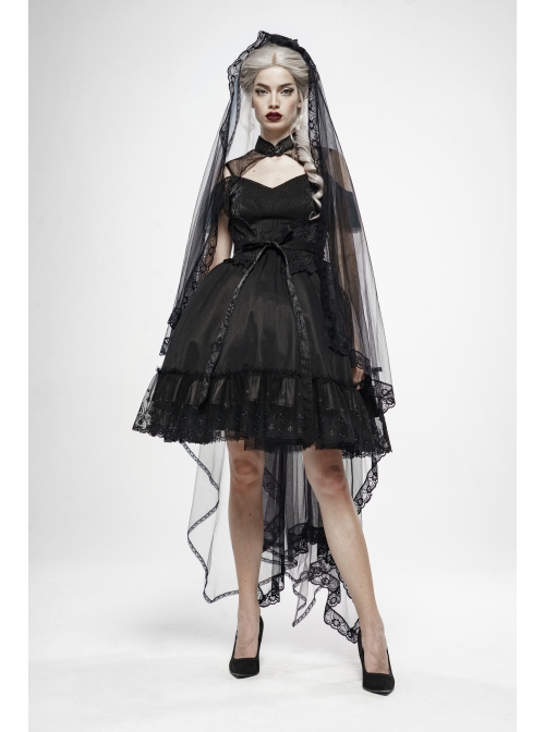 Black Lace Light Thin Gradient Mesh Frill Hem Gothic Veil