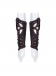 Front Hollow-Out Metal Ring Strap Lace-Up Wine Red Punk Imitation Crocodile PU Gloves