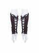 Front Hollow-Out Metal Ring Strap Lace-Up Wine Red Punk Imitation Crocodile PU Gloves
