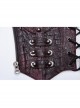 Front Hollow-Out Metal Ring Strap Lace-Up Wine Red Punk Imitation Crocodile PU Gloves
