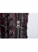 Front Hollow-Out Metal Ring Strap Lace-Up Wine Red Punk Imitation Crocodile PU Gloves