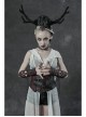 Front Hollow-Out Metal Ring Strap Lace-Up Wine Red Punk Imitation Crocodile PU Gloves