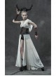 Front Hollow-Out Metal Ring Strap Lace-Up Wine Red Punk Imitation Crocodile PU Gloves