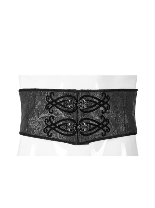Black Jacquard Front Metal Decoration Flannelette Decals Back Lace-Up Gothic Waistband