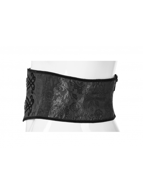 Black Jacquard Front Metal Decoration Flannelette Decals Back Lace-Up Gothic Waistband