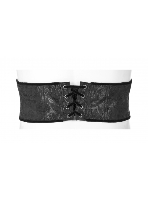Black Jacquard Front Metal Decoration Flannelette Decals Back Lace-Up Gothic Waistband