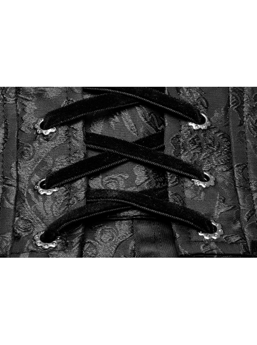 Black Jacquard Front Metal Decoration Flannelette Decals Back Lace-Up Gothic Waistband