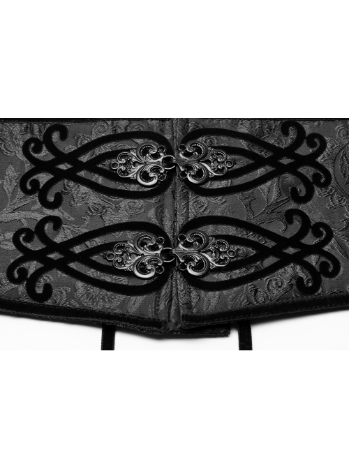 Black Jacquard Front Metal Decoration Flannelette Decals Back Lace-Up Gothic Waistband