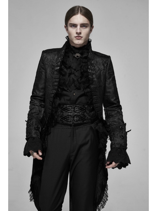 Black Jacquard Front Metal Decoration Flannelette Decals Back Lace-Up Gothic Waistband
