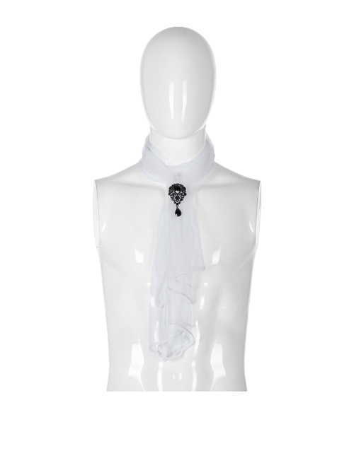 Black Gem Pendant White Fine Mesh Gothic Scarf