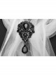 Black Gem Pendant White Fine Mesh Gothic Scarf