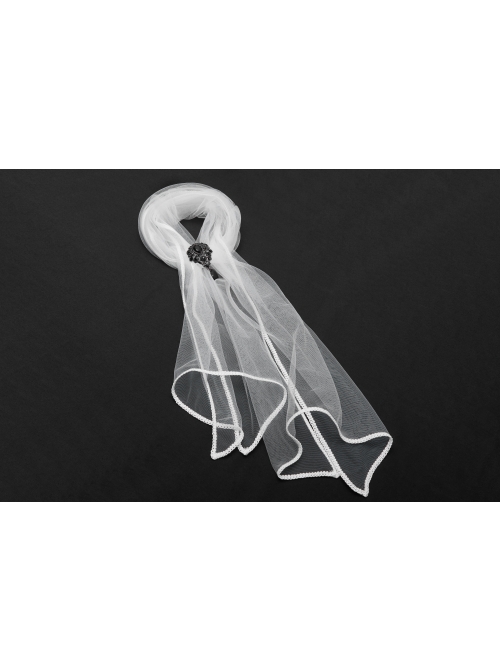 Black Gem Pendant White Fine Mesh Gothic Scarf
