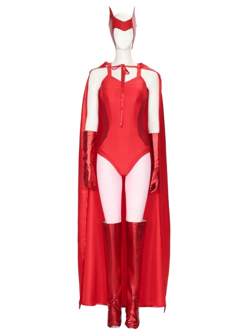 Wanda Vision Scarlet Witch Wanda Maximoff Halloween Cosplay Costume Sexy Red Bodysuit Set