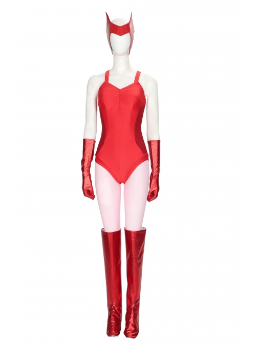 Wanda Vision Scarlet Witch Wanda Maximoff Halloween Cosplay Costume Sexy Red Bodysuit Set