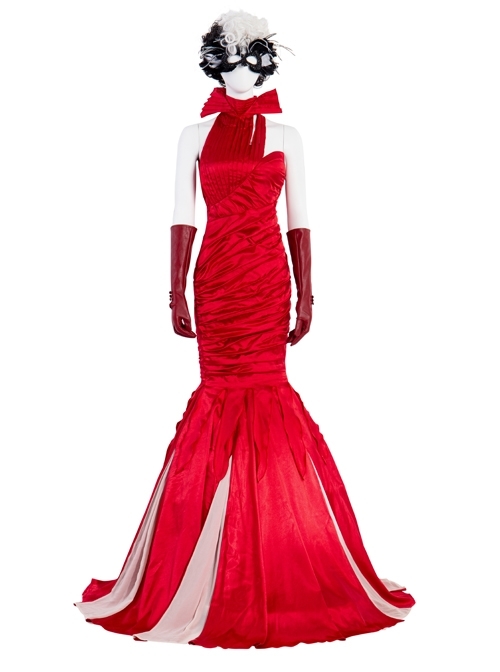 Cruella Red Long Dress Halloween Cosplay Costume Full Set Without Wig