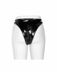 High Waist Side Metal Buckle Black Punk Tight PU Leather Thong