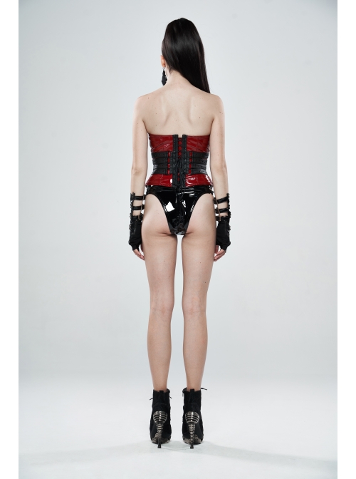 High Waist Side Metal Buckle Black Punk Tight PU Leather Thong
