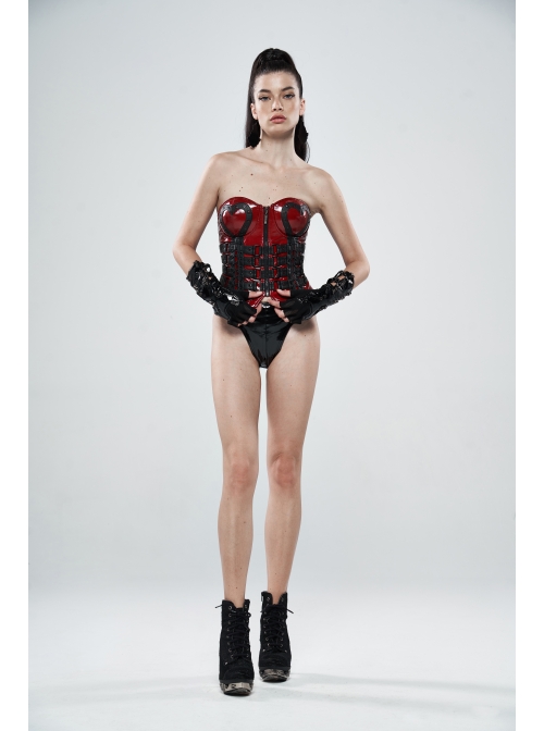 High Waist Side Metal Buckle Black Punk Tight PU Leather Thong