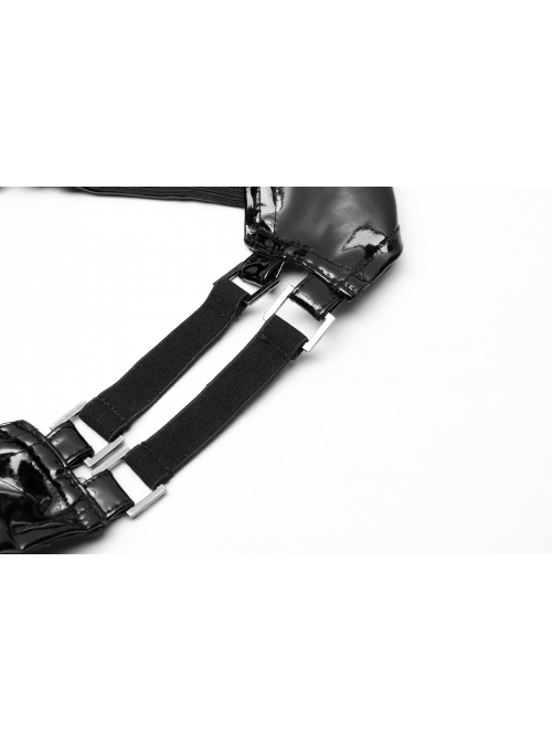 High Waist Side Metal Buckle Black Punk Tight PU Leather Thong
