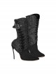 Black Jacquard Metal Hasp Side Lace-Up Gothic Shoe Cover