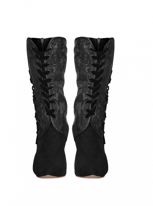 Black Jacquard Metal Hasp Side Lace-Up Gothic Shoe Cover