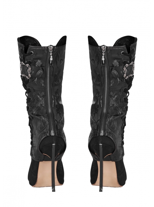 Black Jacquard Metal Hasp Side Lace-Up Gothic Shoe Cover