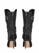 Black Jacquard Metal Hasp Side Lace-Up Gothic Shoe Cover