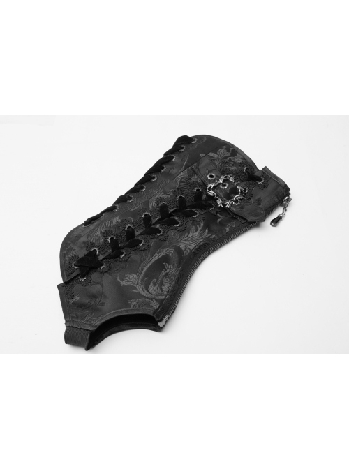 Black Jacquard Metal Hasp Side Lace-Up Gothic Shoe Cover