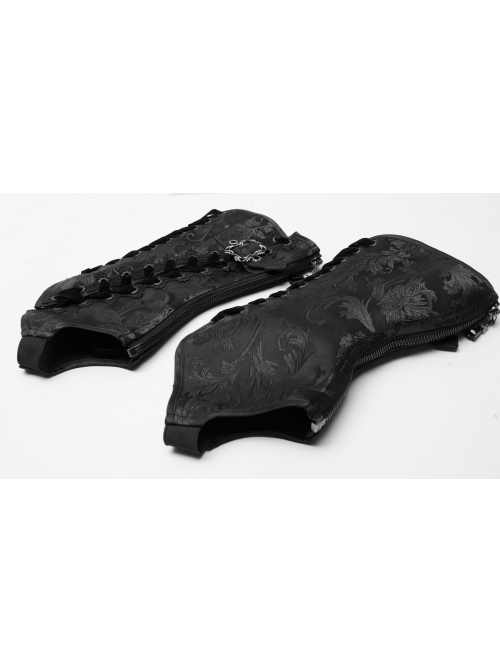 Black Jacquard Metal Hasp Side Lace-Up Gothic Shoe Cover