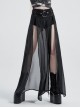 Front Metal Buckle Zipper Fake Two Pieces Black Knit Twill Splice Perspective Chiffon Punk Skirt