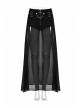Front Metal Buckle Zipper Fake Two Pieces Black Knit Twill Splice Perspective Chiffon Punk Skirt