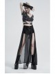 Front Metal Buckle Zipper Fake Two Pieces Black Knit Twill Splice Perspective Chiffon Punk Skirt