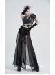 Front Metal Buckle Zipper Fake Two Pieces Black Knit Twill Splice Perspective Chiffon Punk Skirt