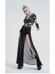 Front Metal Buckle Zipper Fake Two Pieces Black Knit Twill Splice Perspective Chiffon Punk Skirt